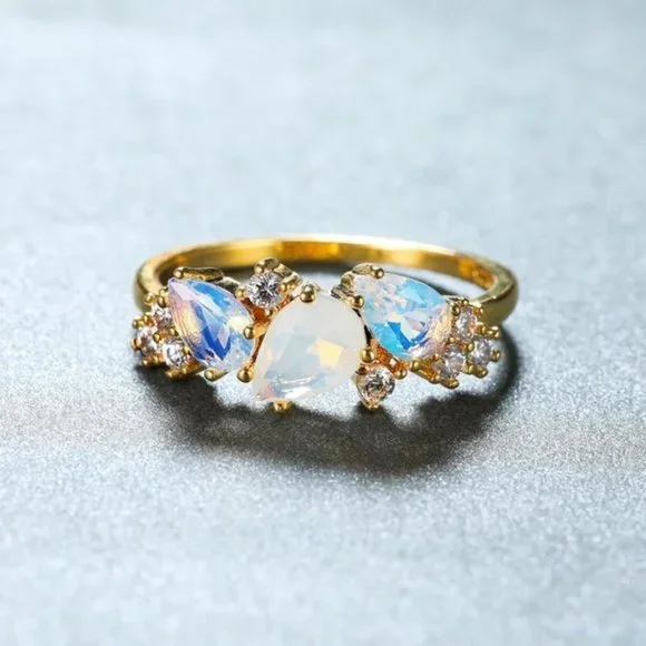 White Moonstone Gold Plated Ring - Picture 2 of 7